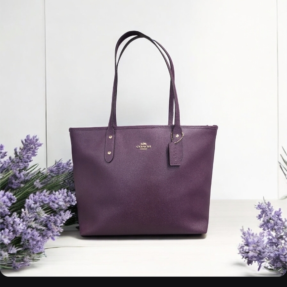 Coach City Zip Tote Purple Saffiano Leather Bag (Style Number F58846) EUC - Picture 2 of 16